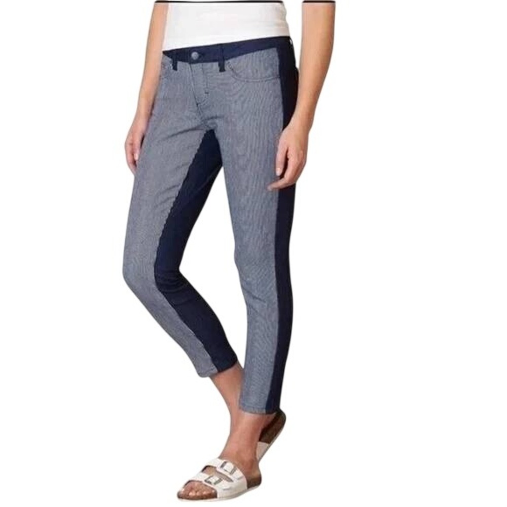 Prana Women's Railroad Indigo Stripe Print Jett Capri Cropped Denim Jeans Sz‎ 10